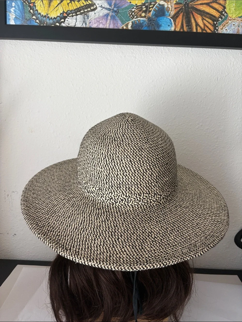 Sunday Wide Brim Straw Hat - Black and Natural